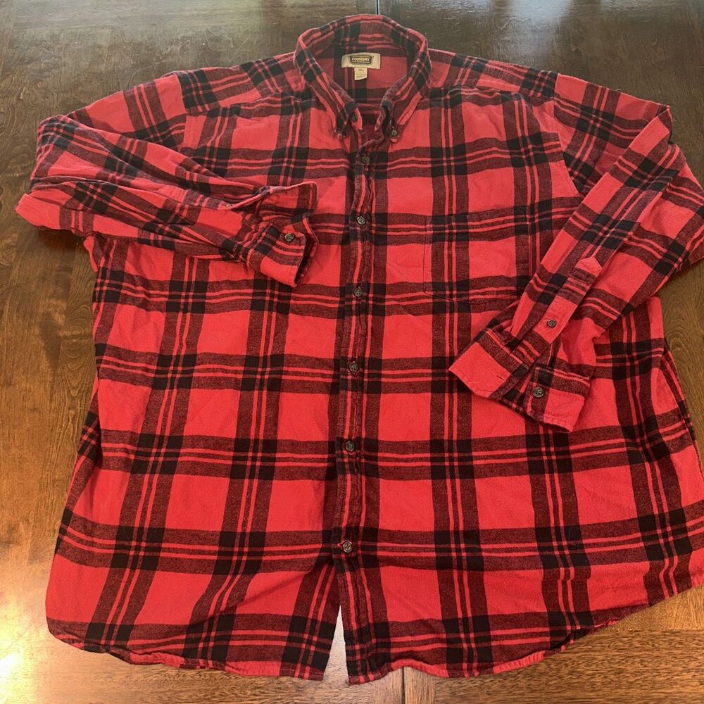 Foundry Shirt Mens 2XL XXL Red Plaid Long Sleeve Button Up Flannel Adult